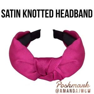 Silk Cross Knot Twist Headband - Fuchsia - 1” Wide